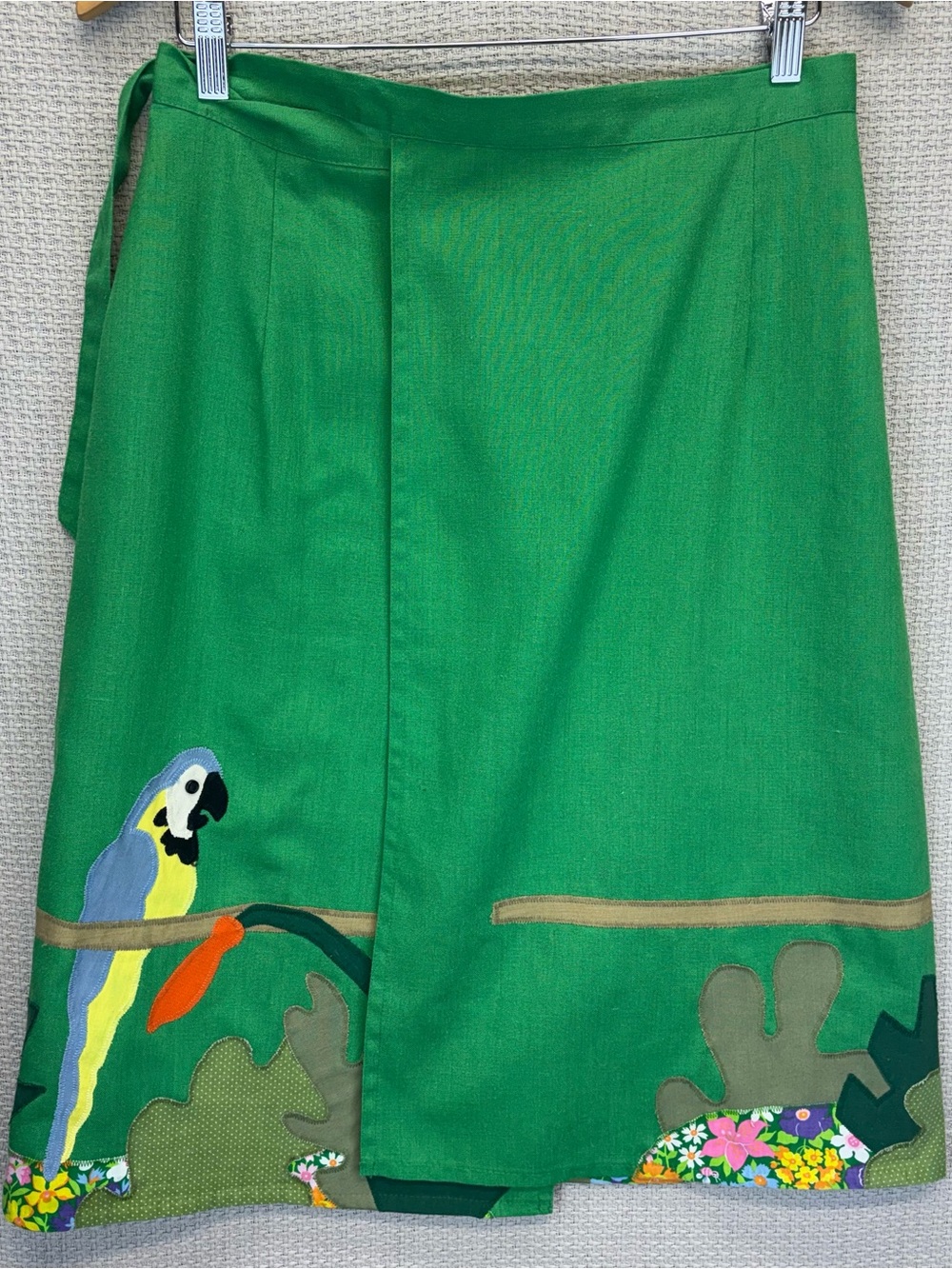 A Pretty Penny Green Handmade Patchwork Tropical Birds Wrap Skirt S Cottagecore - Picture 5 of 13